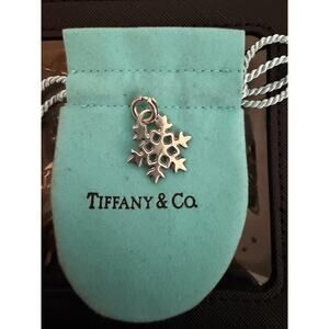 Tiffany & Co Stamped 925 Silver Snowflake Charm with Spring Ring + Pouch